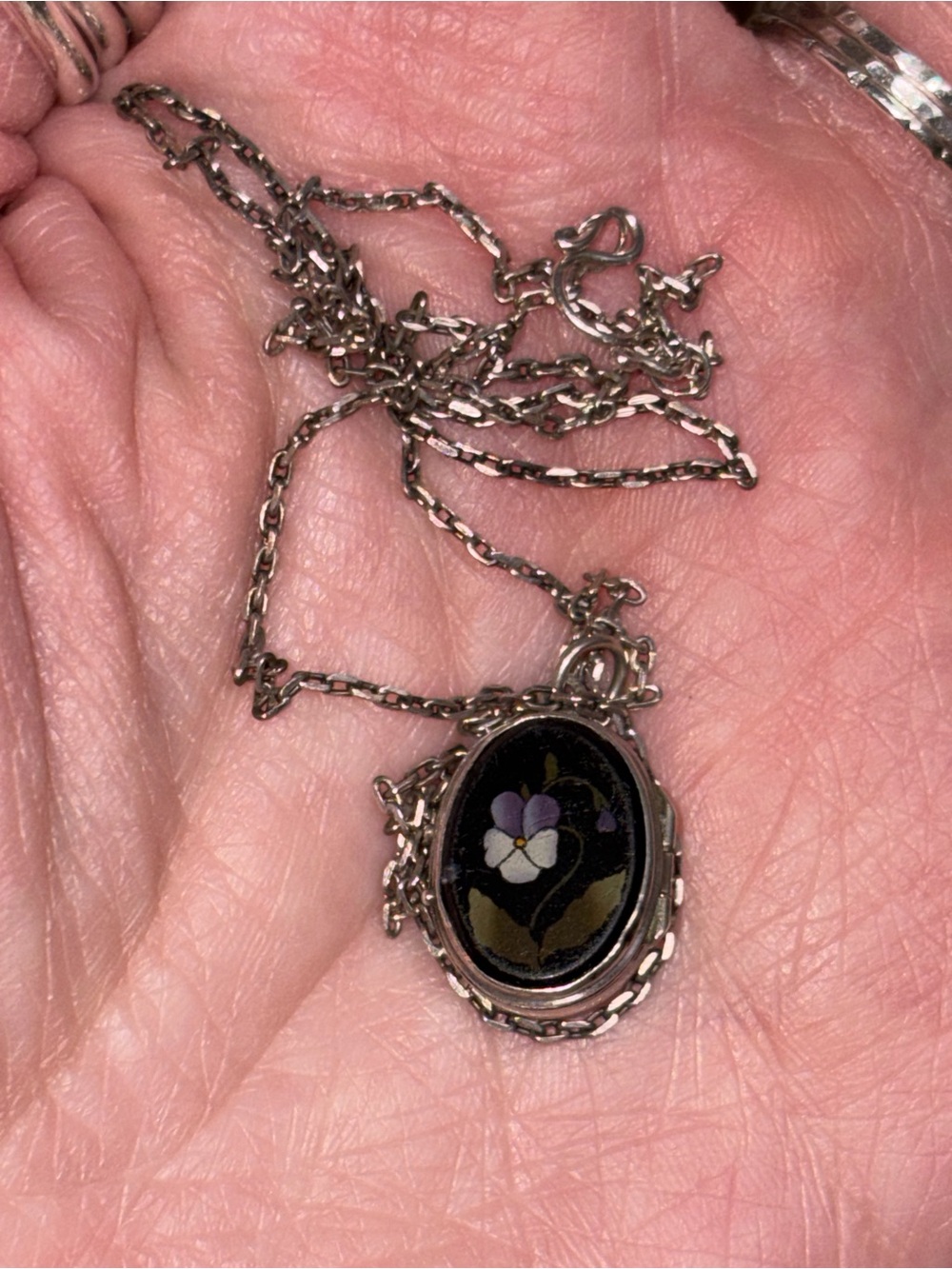Antique Pietra Dura 800 Silver Double Sided Small Floral Motif Locket - Picture 5 of 16